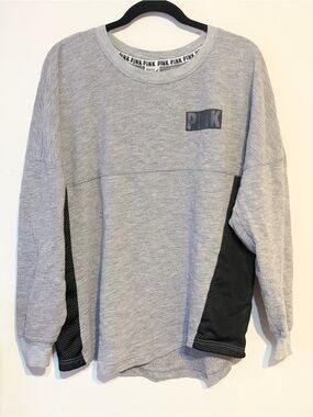 PINK Victoria's Secret Grey Crewneck Sweater with Black Mesh sides